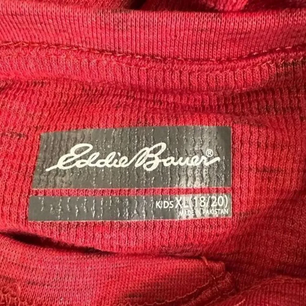 Eddie Bauer Henley Shirt Boys XL 18 20 Red Waffle Insulated Base Layer Youth NEW